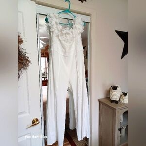 RAGA White Lace Jumpsuit with Off The Shoulder. and Wide-Leg Design